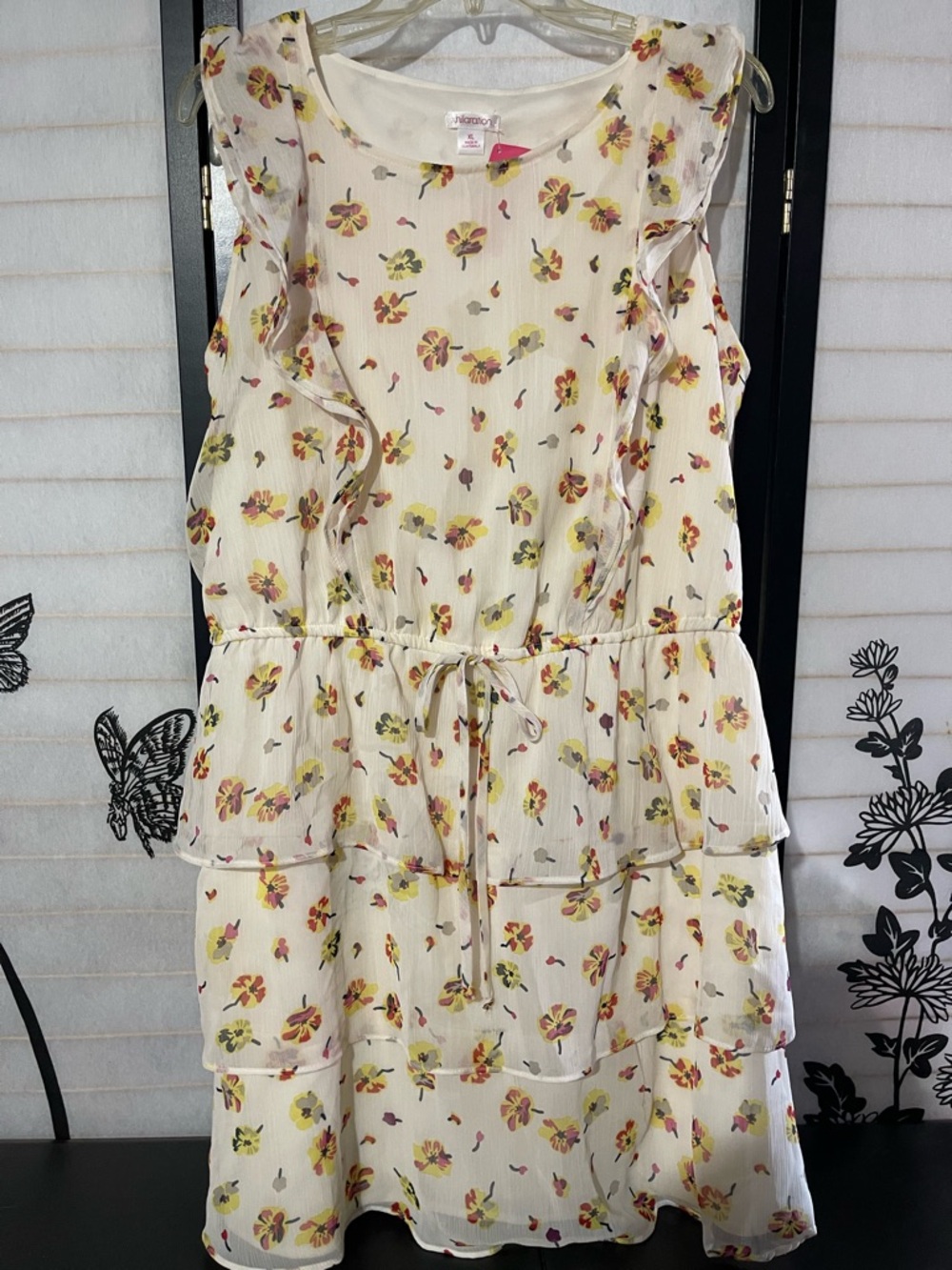 Xhilaration Cream Floral Tiered Ruffle Dress
